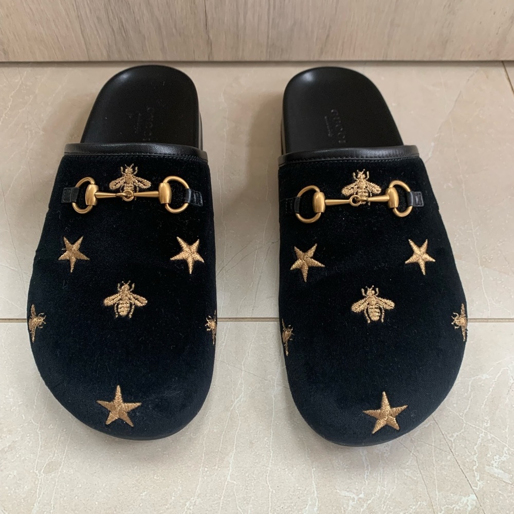 Gucci Velvet Bee Clogs